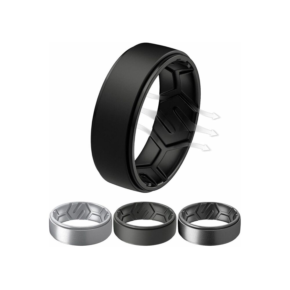 Egnaro Men's Breathable Silicone Rings: 4 Airflow Channels rubber wedding band